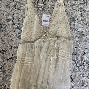 Ivory mesh beaded tank top